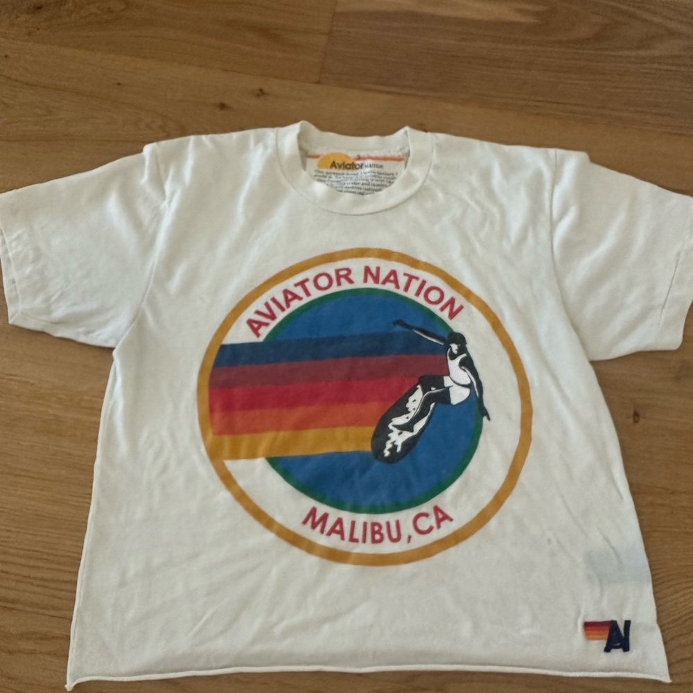 Aviator Nation Kids White Rainbow Graphic Tee
